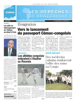 Les Dépêches de Brazzaville : Édition brazzaville du 08 octobre 2013