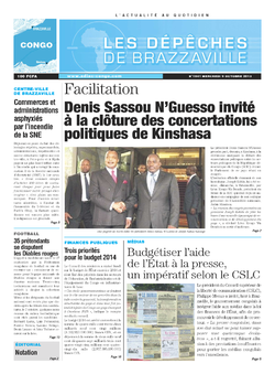Les Dépêches de Brazzaville : Édition brazzaville du 09 octobre 2013
