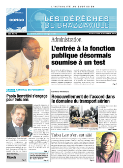Les Dépêches de Brazzaville : Édition brazzaville du 02 décembre 2013