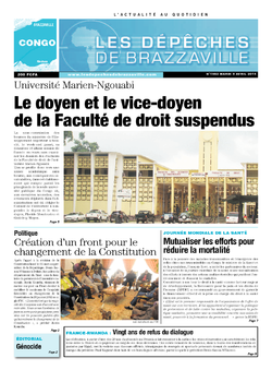 Les Dépêches de Brazzaville : Édition brazzaville du 08 avril 2014
