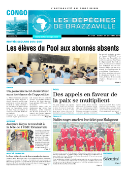 Les Dépêches de Brazzaville : Édition brazzaville du 04 octobre 2016