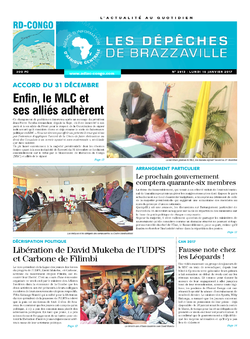 Les Dépêches de Brazzaville : Édition kinshasa du 16 janvier 2017