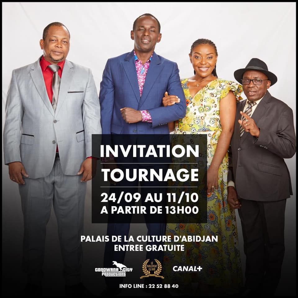 Le quator du Parlement du rire invitant les Abidjanais à participer au tournage (DR) Le quator du Parlement du rire invitant les Abidjanais à participer au tournage (DR)