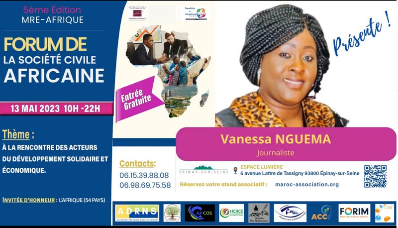 Affiche 5e Forum de la société civile Africaine par ADRNS, 13 mai à Epinay, France