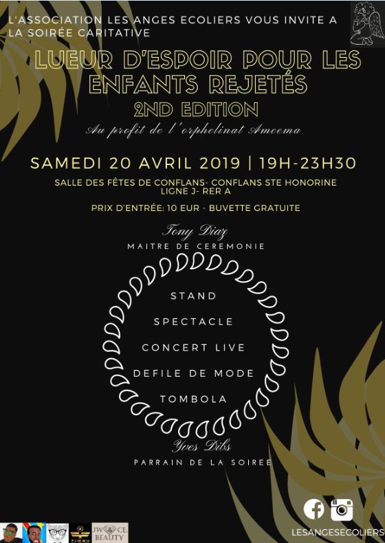 Visuel soirée caritative « Lueur d’espoir pour les enfants rejetés » organisée par l'association les Anges Écoliers de Conflans-Sainte-Honorine en France