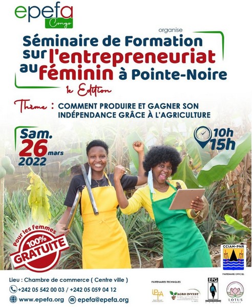 Visuel du Séminaire de formation sur l'entrepreneuriat au féminin à Pointe Noire, 1ère édition le 26 mars 2022